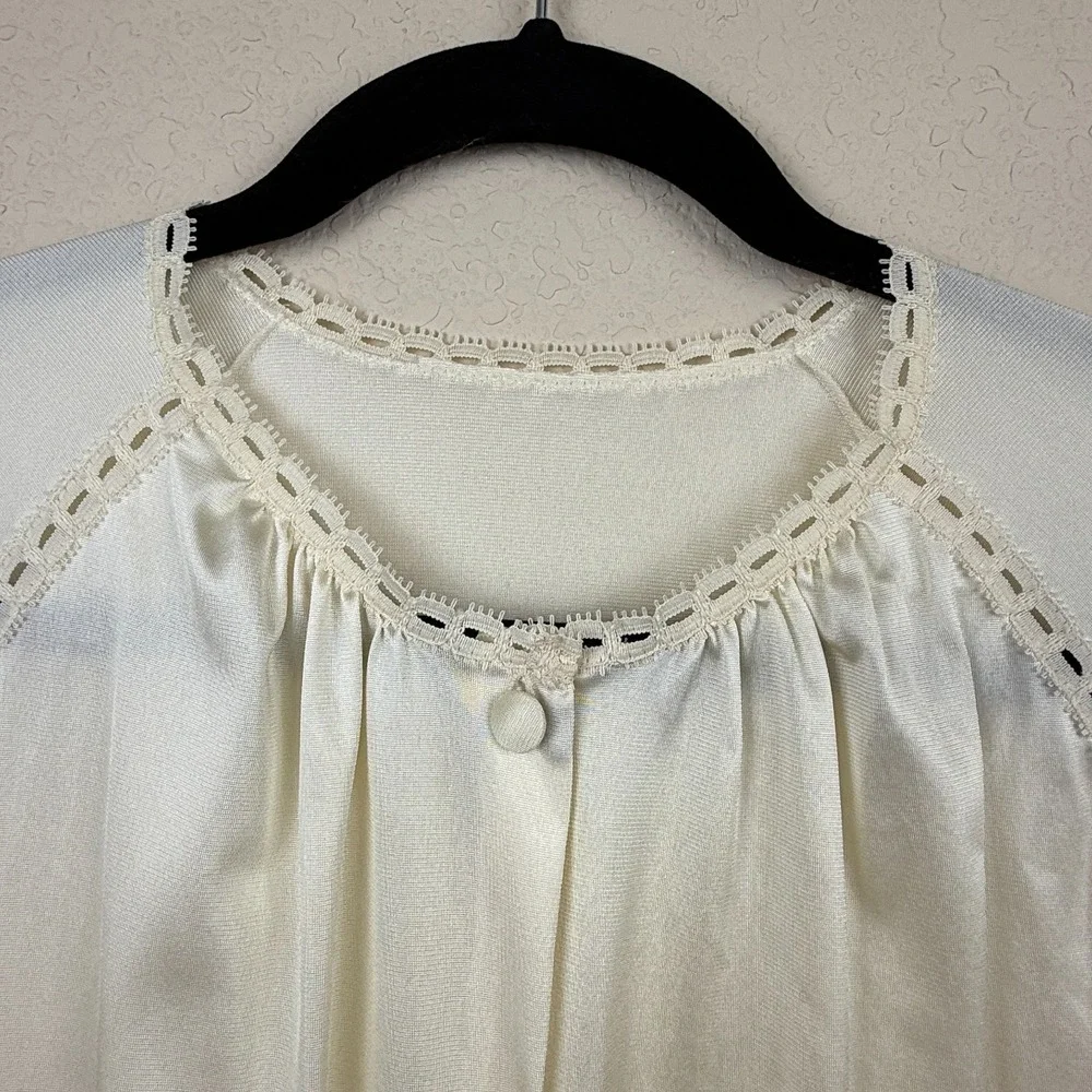 Vtg Vanity Fair Ivory Bed Jacket Nylon Tricot Flutter Sleeve Lace Trim USA Sz S